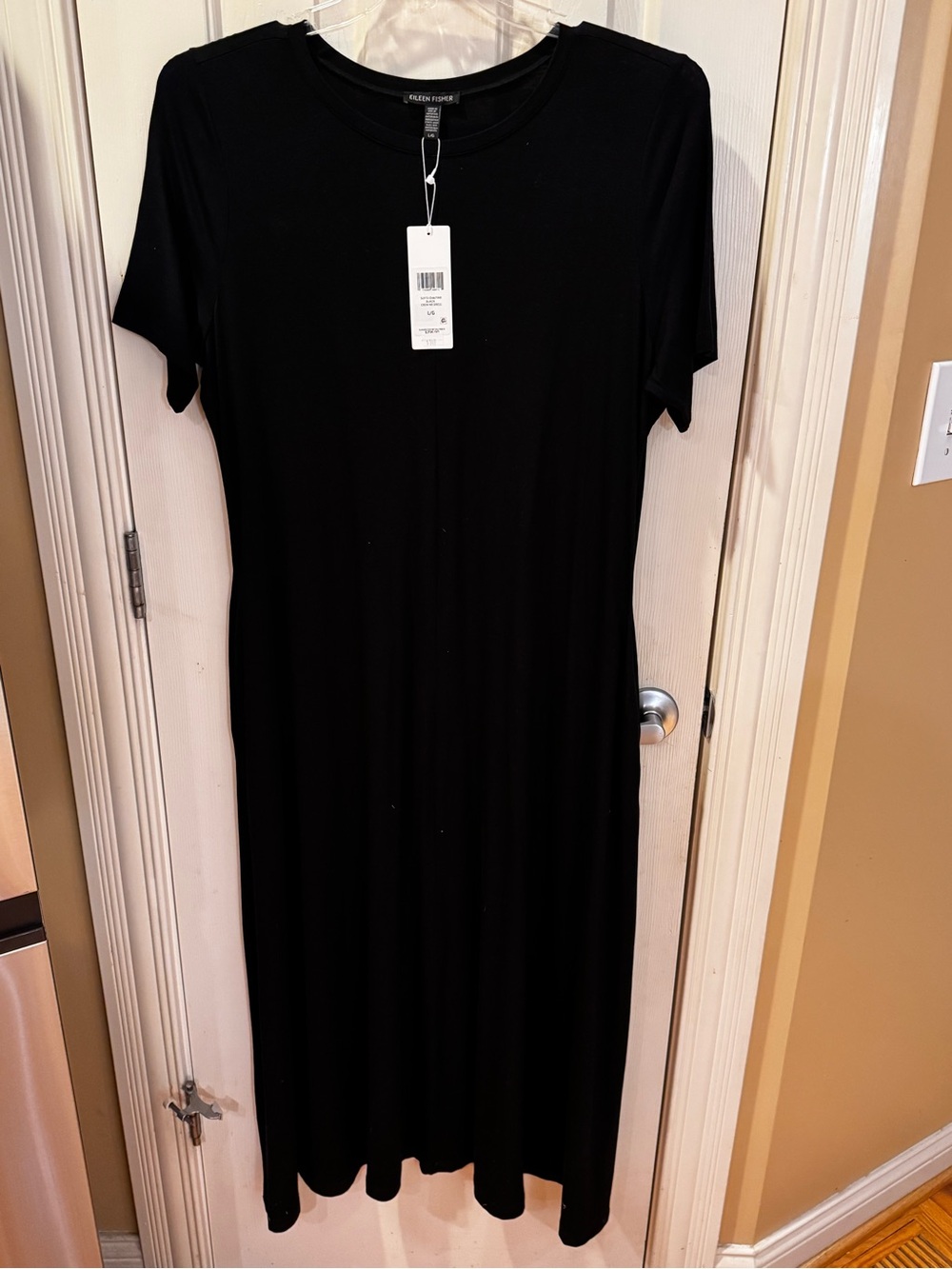 Eileen Fisher Black Short-Sleeve Jersey Maxi Dress Size L